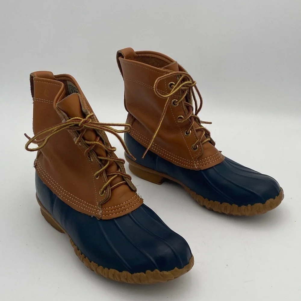 Vintage L.L. Bean Leather ankle Boots women 8 brown blue rain snow outdoor camp